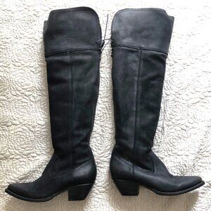 FRYE SACHA BLACK LEATHER DISTRESSED OTK WOMEN'S BOOT SIZE 8.5 B NEW W/O BOX